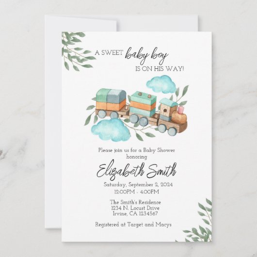 Boy Baby shower Uitnodiging Sjabloon (Voorkant)