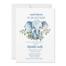 Boy Baby shower Uitnodiging Sjabloon Olifant