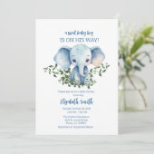 Boy Baby shower Uitnodiging Sjabloon Olifant (Staand voorkant)
