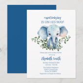 Boy Baby shower Uitnodiging Sjabloon Olifant (Voorkant / Achterkant)