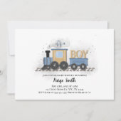 Boy Baby shower Uitnodiging | Trein | Het is een j (Voorkant)