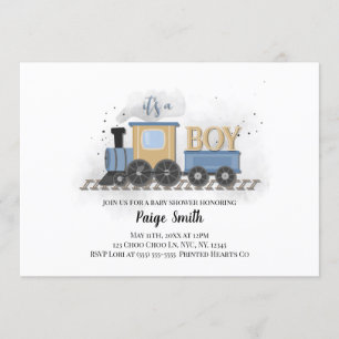 Boy Baby shower Uitnodiging   Trein   Het is een j