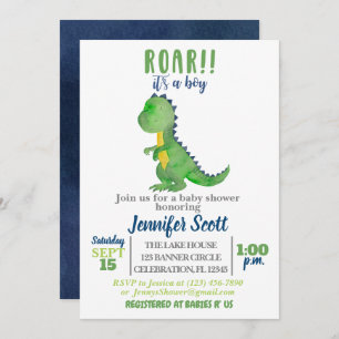 Boy Baby shower Waterverf Dinosaur Uitnodiging