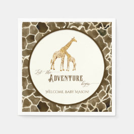 Boy Baby shower Waterverf Giraffe Mama en Baby Servet