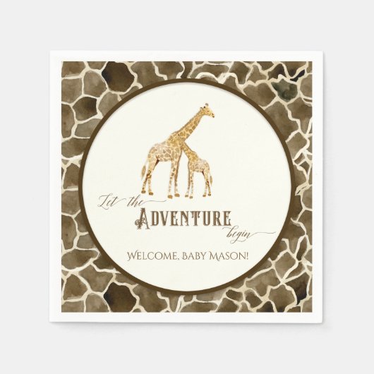 Boy Baby shower Waterverf Giraffe Mama en Baby Servet (Voorkant)