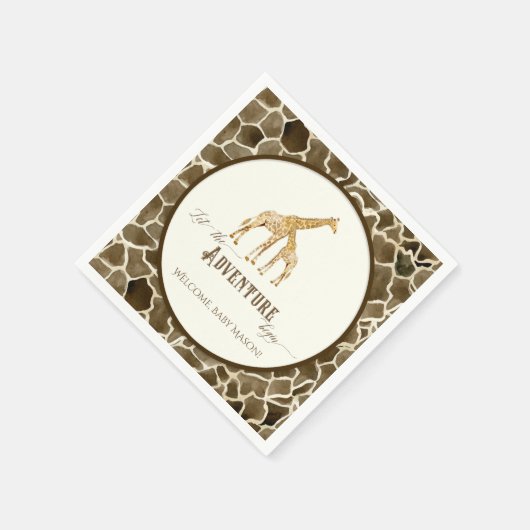 Boy Baby shower Waterverf Giraffe Mama en Baby Servet (Hoek)