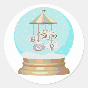 Boy baby shower winter yeti sneeuw wereldbol blauw ronde sticker