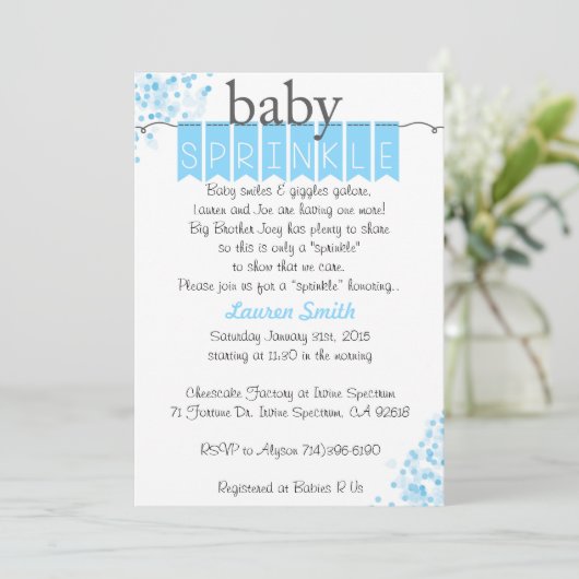Boy Baby Sprinkle Invitations - Blauwe Baby Sprink Kaart (Staand voorkant)