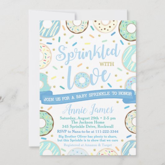 Boy Baby Sprinkle Uitnodiging Donut Baby Sprinkle (Voorkant)