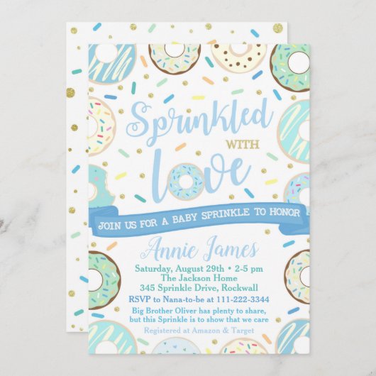 Boy Baby Sprinkle Uitnodiging Donut Baby Sprinkle (Voorkant / Achterkant)