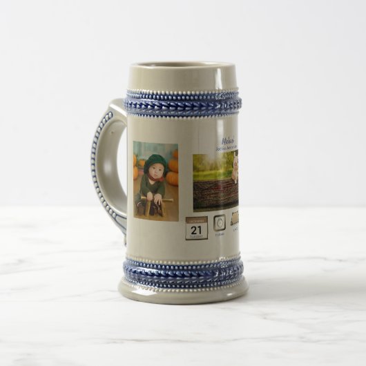 BOY BABY STATS Foto Collage Aandenken GIFT Bierpul (Voorkant links)