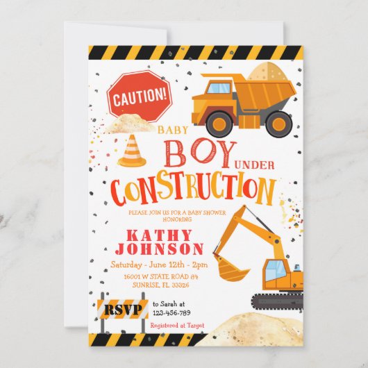 Boy Baby under Construction Baby shower Invitation Kaart (Voorkant)