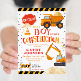 Boy Baby under Construction Baby shower Invitation Kaart
