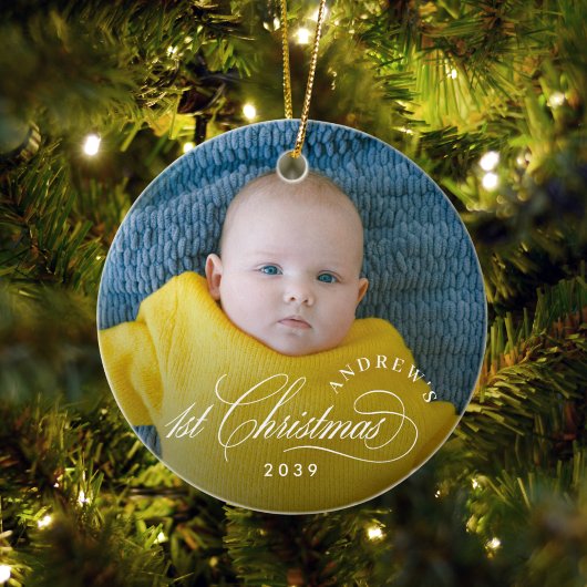 Boy Baby's 1st Christmas Elegant Photo Keramisch Ornament