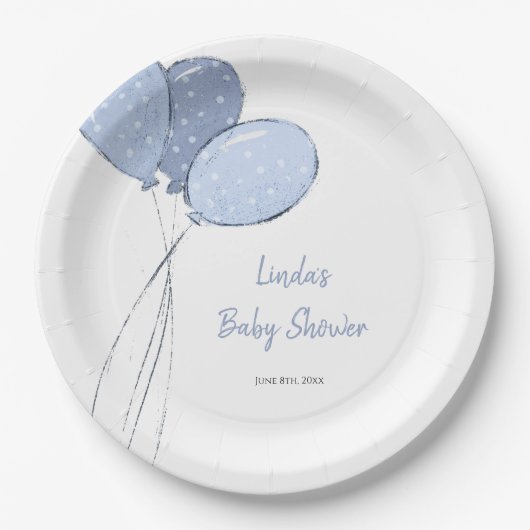 Boy Balloons Baby shower Papieren Bordje (Voorkant)