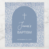 Boy Baptism Arch Blue White Floral Pattern & Cross Wijn Etiket (Enkel label)