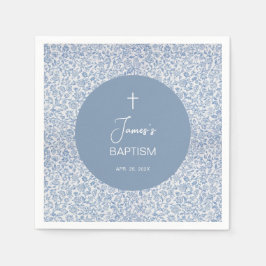 Boy Baptism Blue and White Floral Pattern Elegant Servet