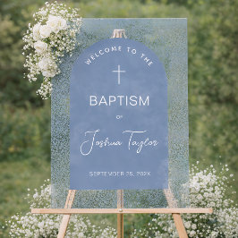 Boy Baptism Blue Arch Floral Pattern Cross Welcome Acryl Bord