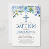Boy Baptism Blue Hydrangea Waterverf Floral Kaart (Voorkant)