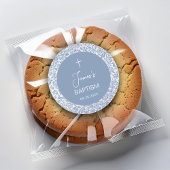 Boy Baptism Blue White Floral Pattern Christening Ronde Sticker