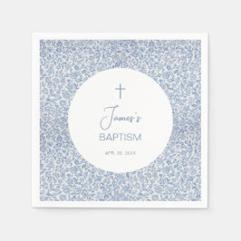 Boy Baptism Blue White Floral Pattern Christening  Servet