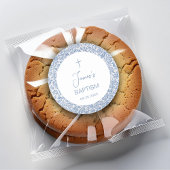 Boy Baptism Blue White Floral Pattern Religious Ronde Sticker