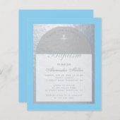 Boy Baptism Budget Baby Blue Silver Uitnodiging (Voorkant / Achterkant)