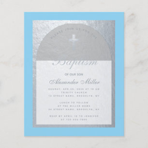 Boy Baptism Budget Baby Blue Silver Uitnodiging