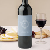 Boy Baptism Crest Dusty Blue Elegant Wijn Etiket