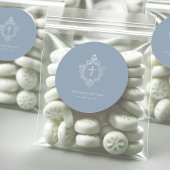 Boy Baptism Dusty Blue Silver Crest Cross Ronde Sticker