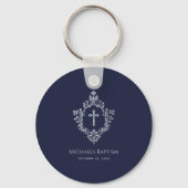 Boy Baptism Favors Navy Blue Crest Cross Sleutelhanger (Voorkant)