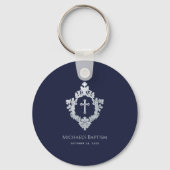 Boy Baptism Favors Navy Blue Crest Cross Sleutelhanger (Achterkant)