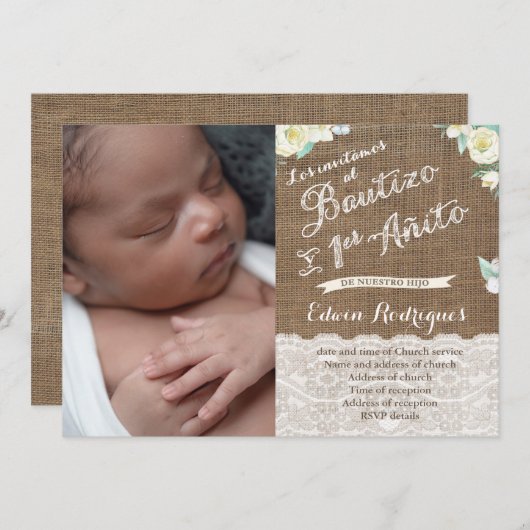 Boy Baptism First Birthday, Bautizo Primer Añito Kaart (Voorkant / Achterkant)