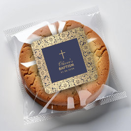 Boy Baptism  Goud Rozen Navy Blue Elegant Vierkante Sticker