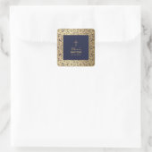 Boy Baptism  Goud Rozen Navy Blue Elegant Vierkante Sticker (Tas)