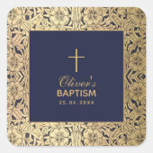 Boy Baptism  Goud Rozen Navy Blue Elegant Vierkante Sticker (Voorkant)