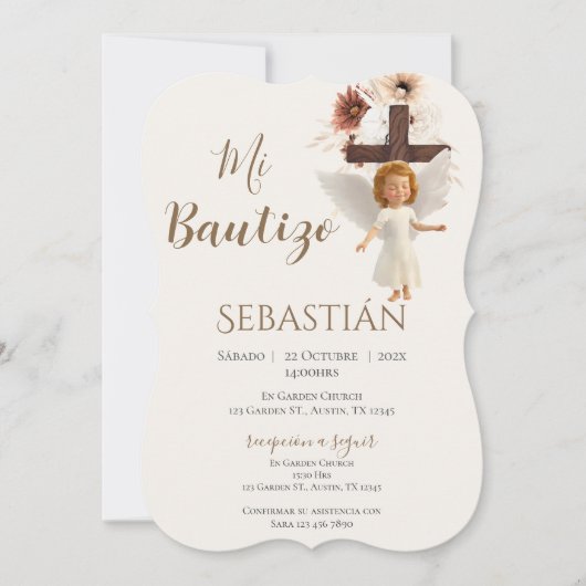 Boy Baptism Invitation in Spanish Boho Kaart (Voorkant)