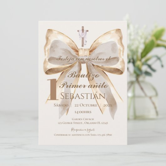 Boy Baptism Invitation in Spanish Boho Kaart (Staand voorkant)