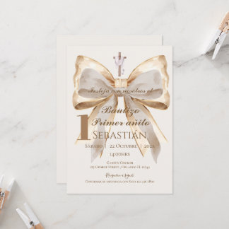 Boy Baptism Invitation in Spanish Boho Kaart