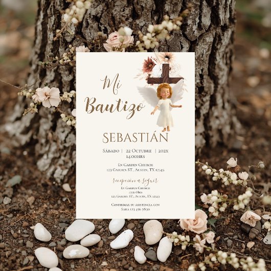 Boy Baptism Invitation in Spanish Boho Kaart