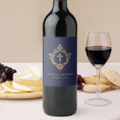 Boy Baptism Navy Blue  Crest Faux Gold Foil Wijn Etiket