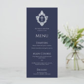 Boy Baptism Navy Blue Cross Crest Elegant Menu (Staand voorkant)