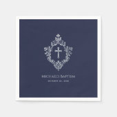 Boy Baptism Navy Blue Cross Crest  Elegant Servet (Voorkant)
