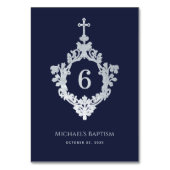 Boy Baptism Navy Blue Elegant  Crest Cross Kaart (Voorkant)