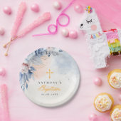 Boy baptism religious modern blue floral watercolr papieren bordje (Feest)