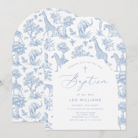 Boy Baptism Safari Chinoiserie Invitation Kaart (Voorkant / Achterkant)