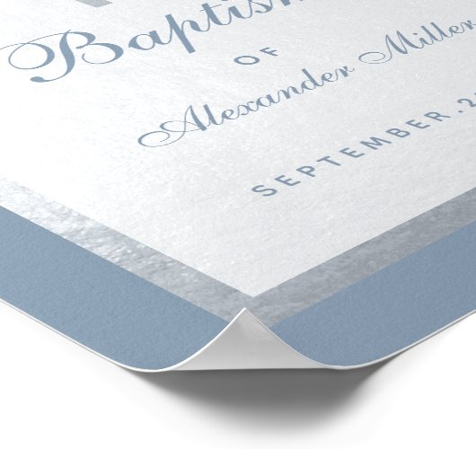 Boy Baptism Silver Arch Dusty Blue Welcome Sign Poster (Hoek)