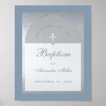 Boy Baptism Silver Arch Dusty Blue Welcome Sign