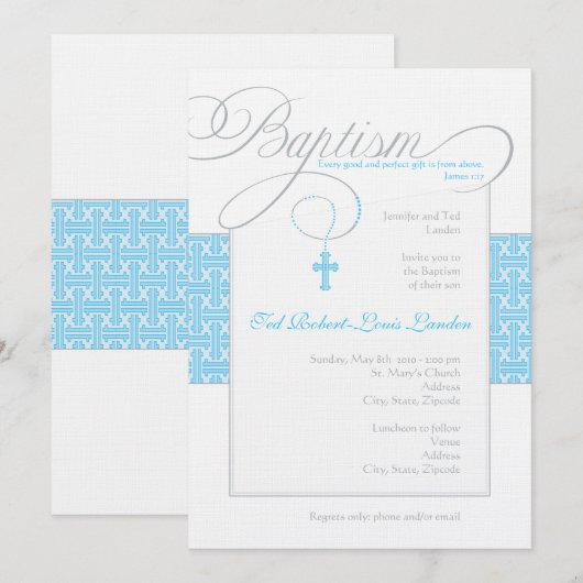 Boy Baptism Uitnodiging (Voorkant / Achterkant)