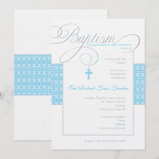 Boy Baptism Uitnodiging (Voorkant / Achterkant)